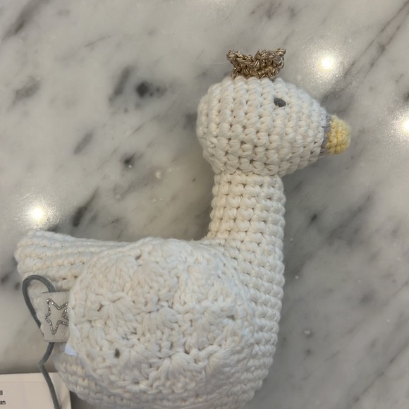 New Albetta Crocheted White Swan Rattle Stuffed Toy - Picture 2 of 3